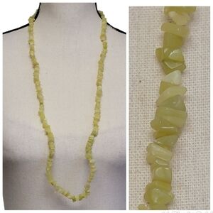 Serpentine Olive Jade Chip Necklace 34"‎ Endless Beaded Boho Tribal Southwestern